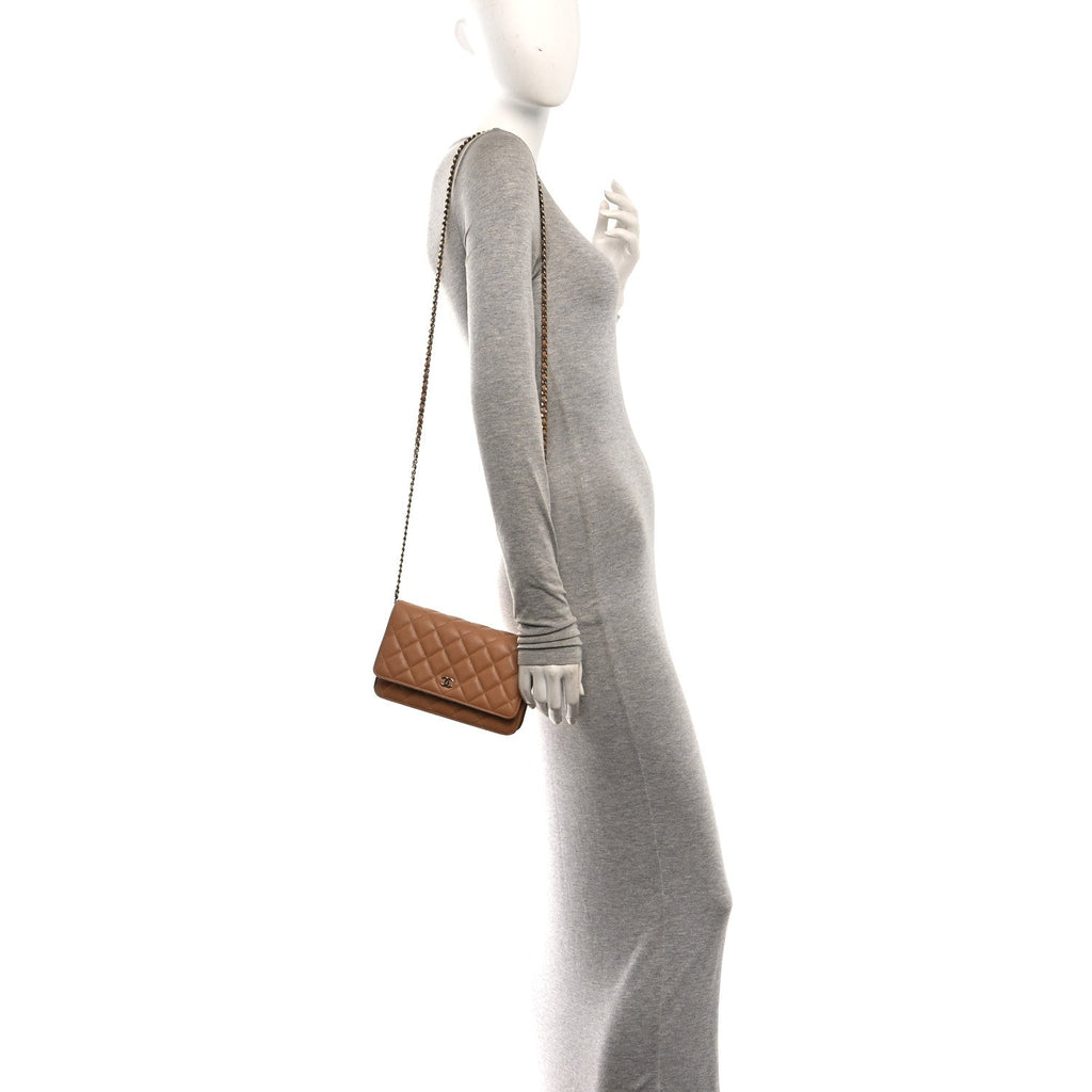 Caviar Quilted Wallet on Chain WOC Dark Beige