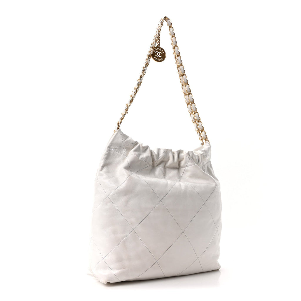 Shiny Calfskin Quilted Small Chanel 22 White