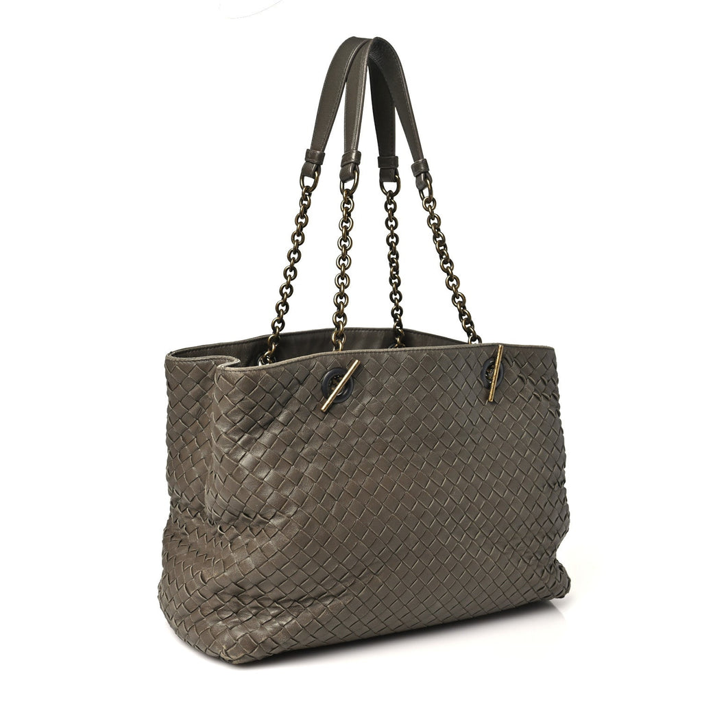 Nappa Intrecciato Medium Classic Chain Strap Tote Taupe Grey