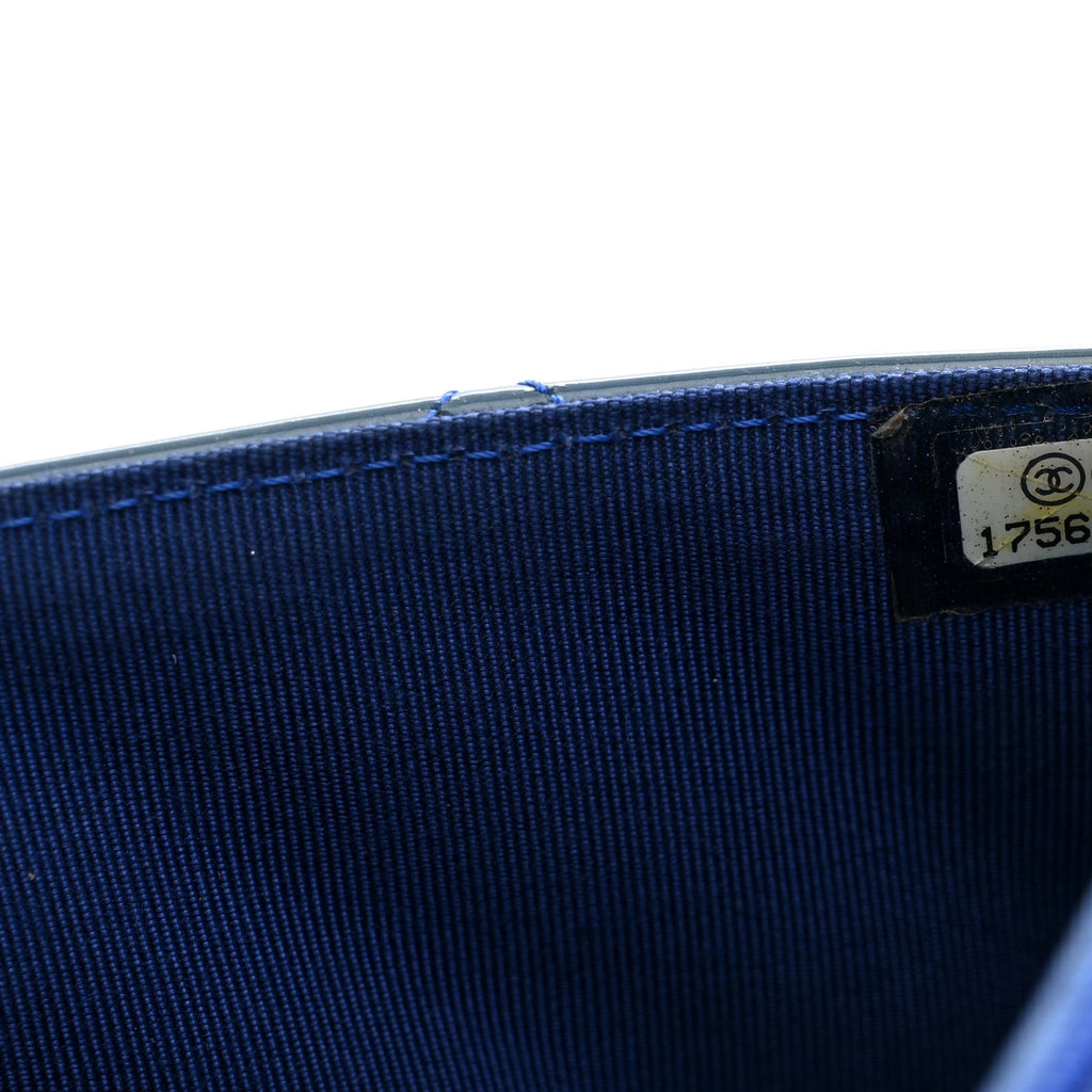 Patent Calfskin Quilted Wallet On Chain WOC Dark Blue