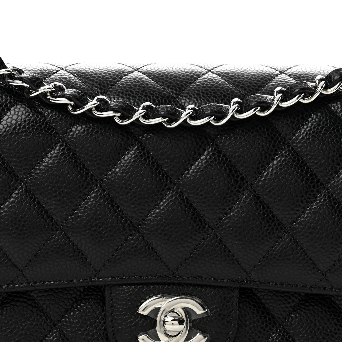 Caviar Quilted Medium Double Flap Black