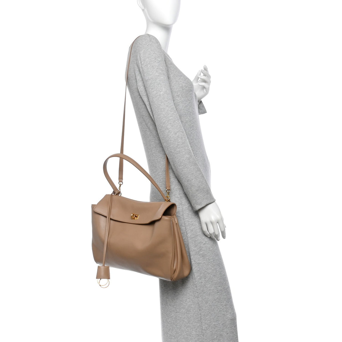 Smooth Calfskin Medium Rodeo Top Handle Handbag Latte