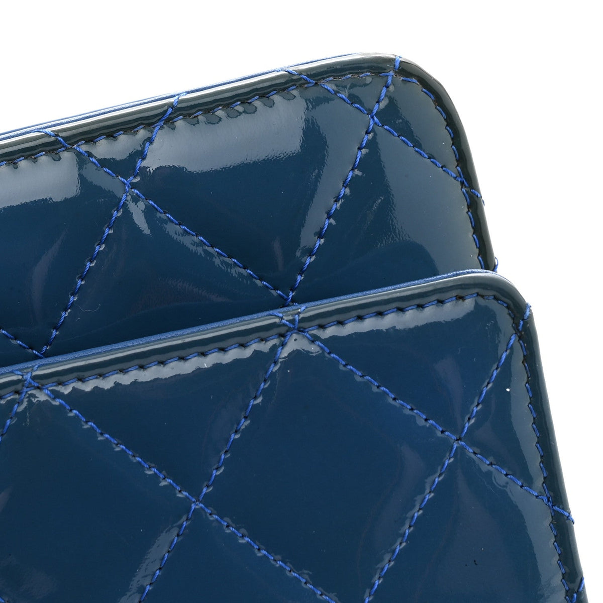Patent Calfskin Quilted Wallet On Chain WOC Dark Blue
