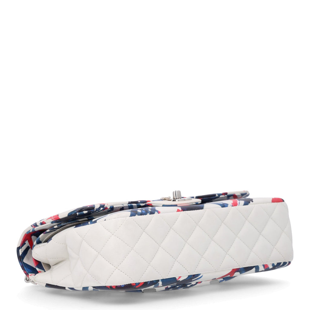 Lambskin Airline Printed Medium Double Flap White Red Blue