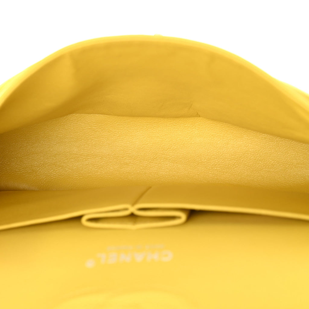 Lambskin Quilted Medium Double Flap Yellow