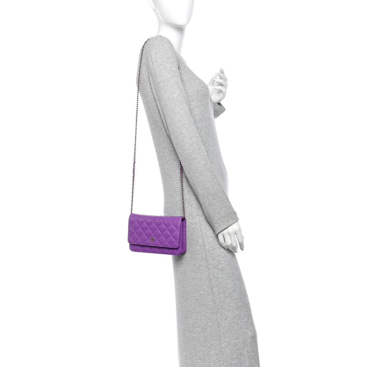 Caviar Quilted Wallet on Chain WOC Purple