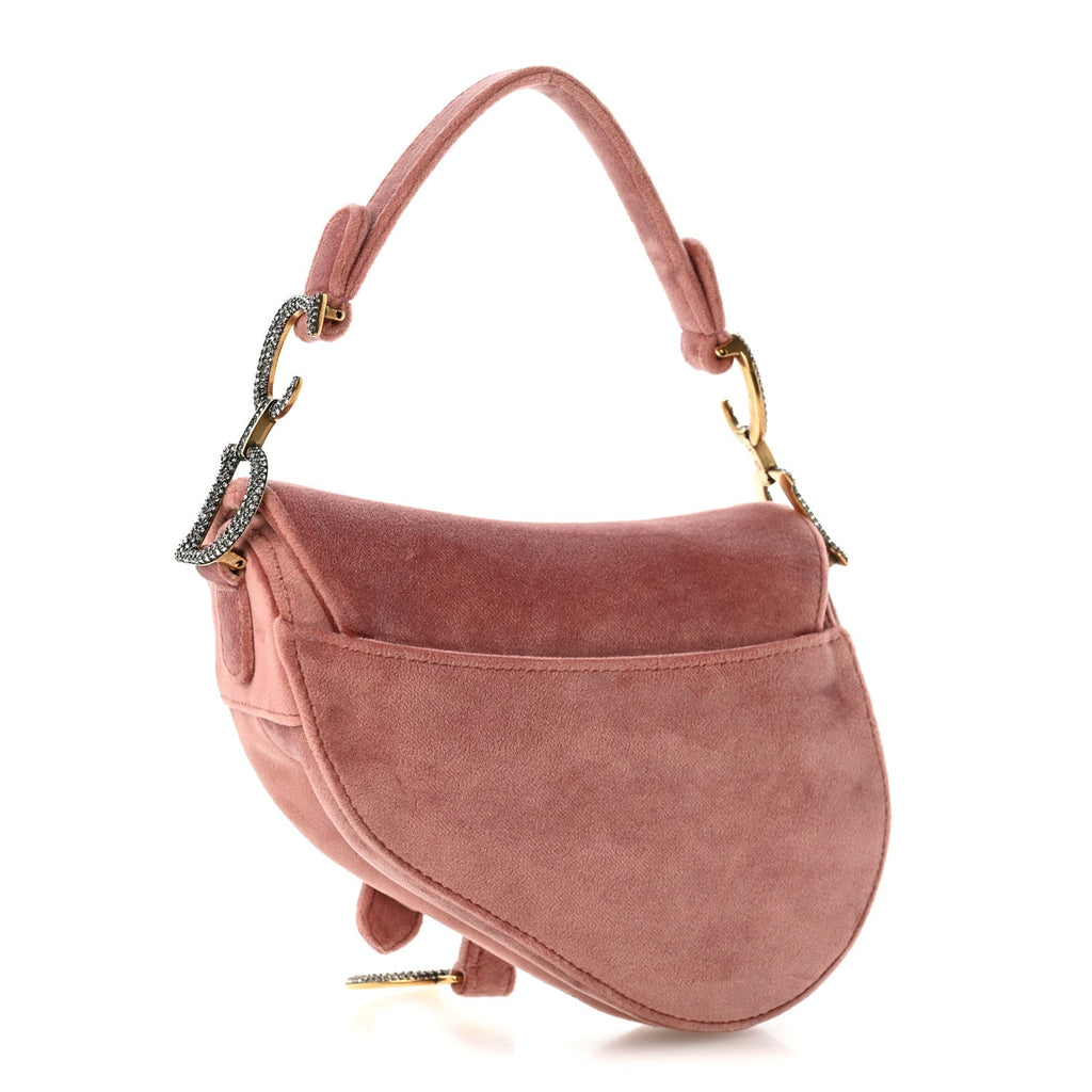 Velvet Crystal Mini Saddle Bag Pink