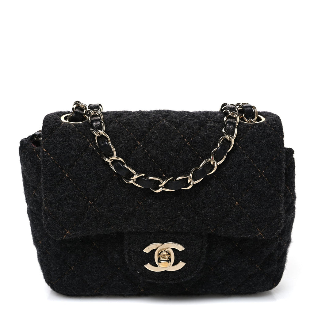 Wool Contrast Stitch Mini Square Flap Charcoal
