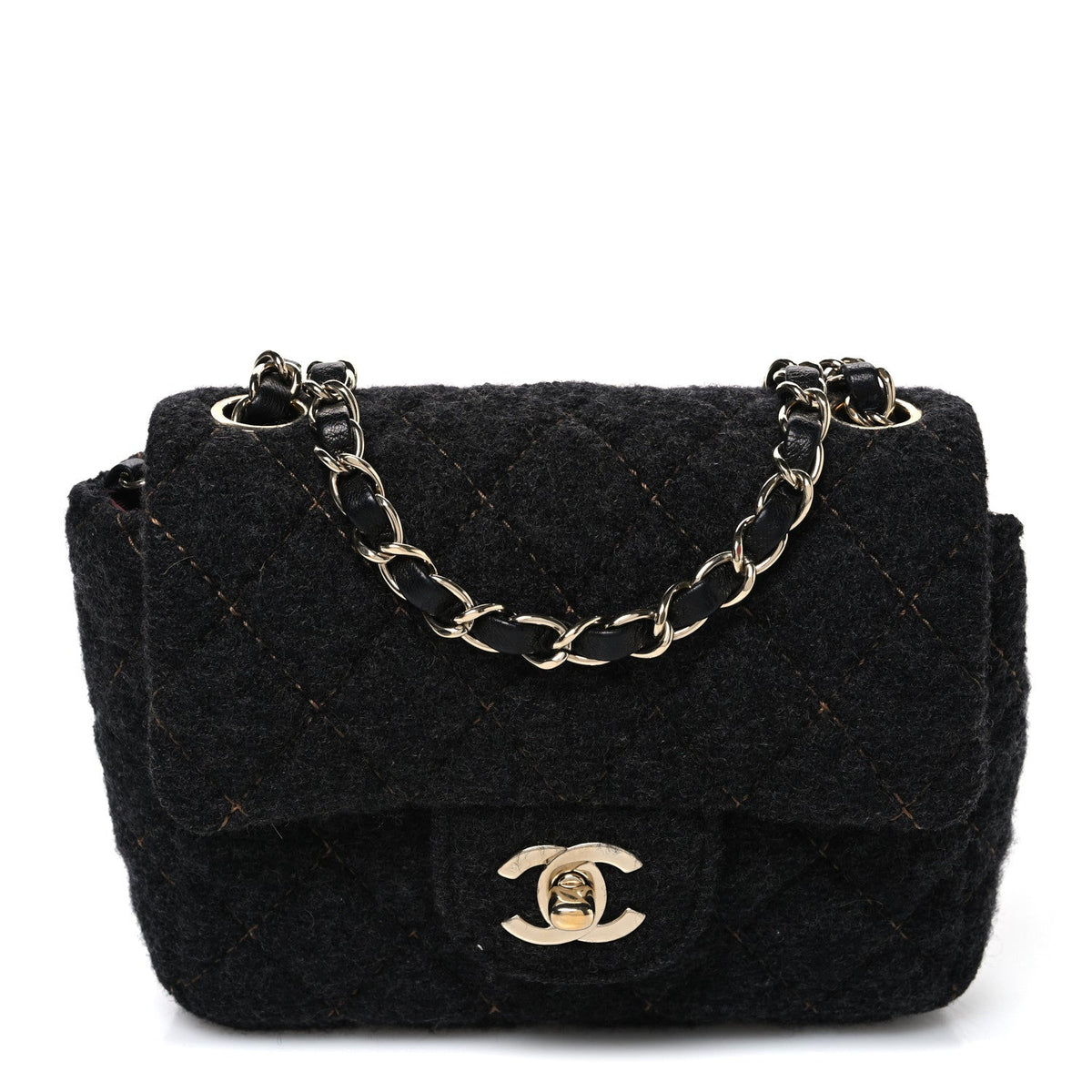 Wool Contrast Stitch Mini Square Flap Charcoal