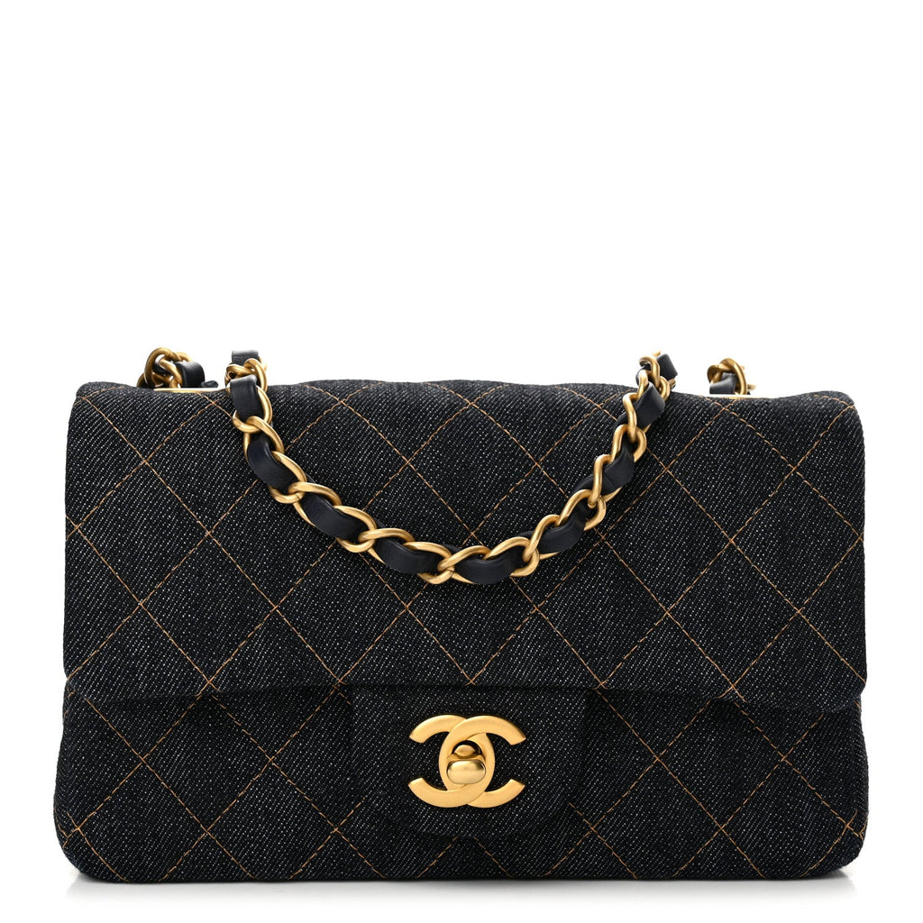 Denim Quilted Mini Rectangular Flap Dark Blue