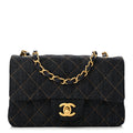 Denim Quilted Mini Rectangular Flap Dark Blue