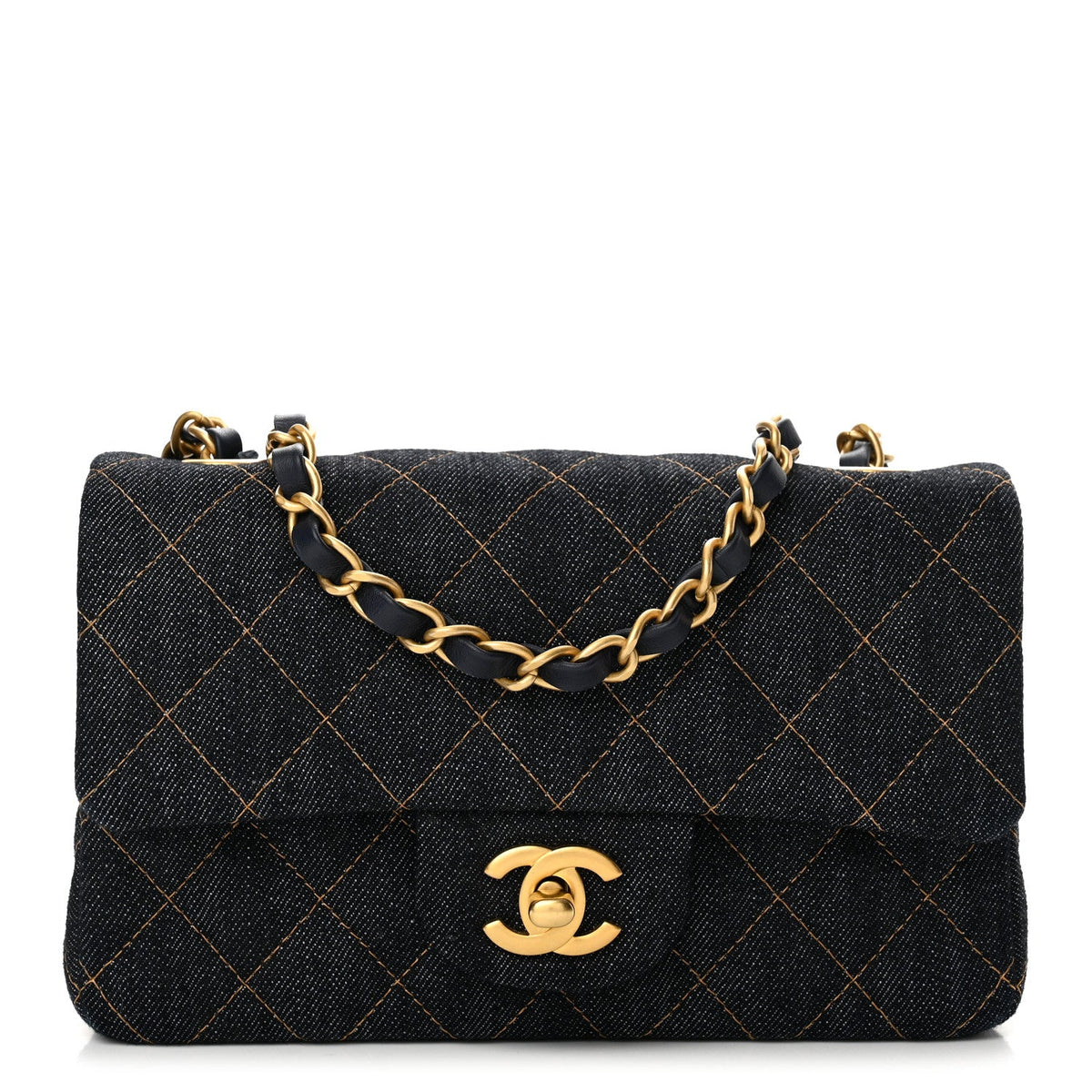 Denim Quilted Mini Rectangular Flap Dark Blue