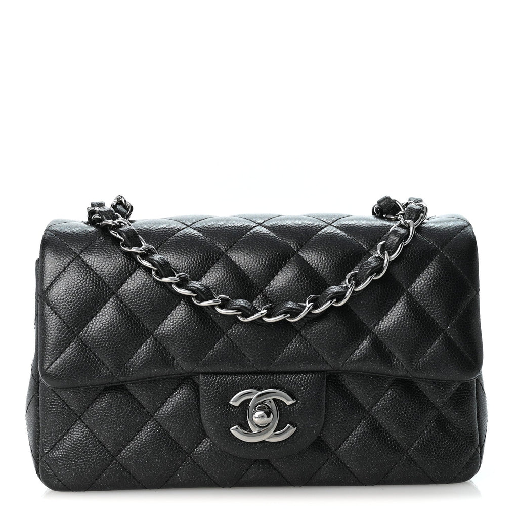 Iridescent Caviar Quilted Mini Rectangular Flap Black
