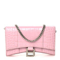 Shiny Calfskin Crocodile Embossed Hourglass Chain Bag Powder Pink