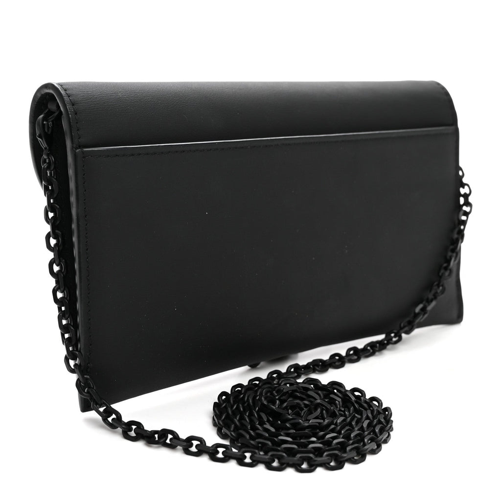 Ultra Matte Calfskin Saddle Chain Wallet Pouch Black