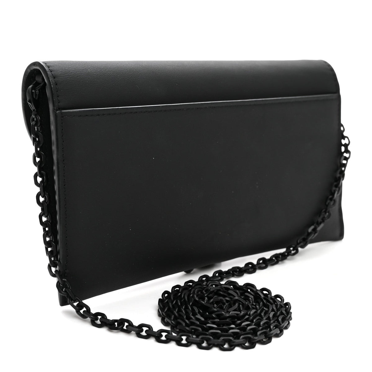 Ultra Matte Calfskin Saddle Chain Wallet Pouch Black