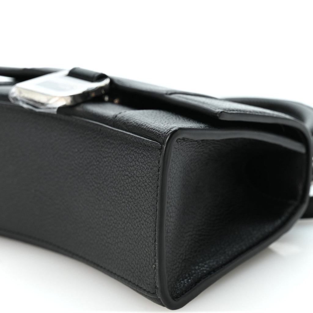 Grained Calfskin Hourglass Top Handle Bag XS Black