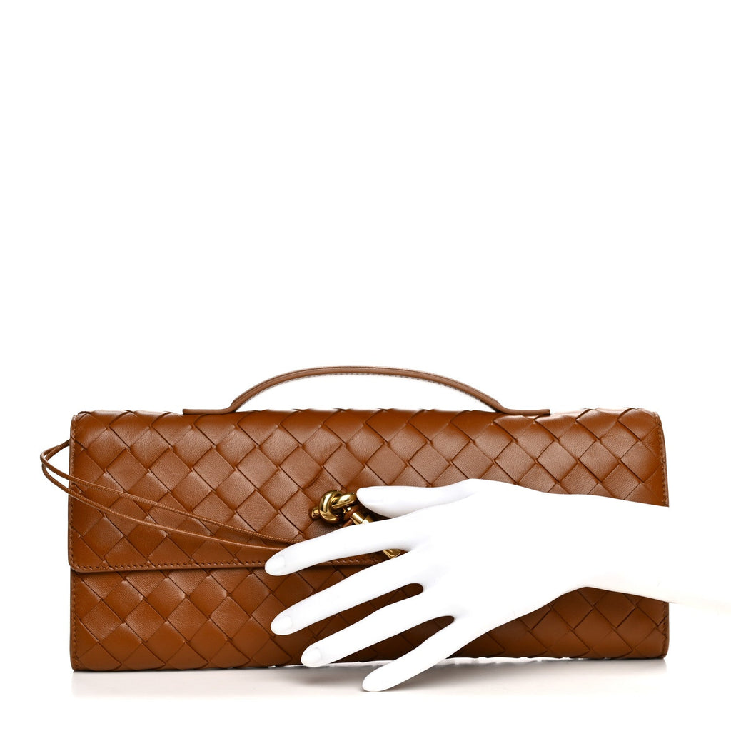 Nappa Intrecciato Long Andiamo Top Handle Clutch  Amber