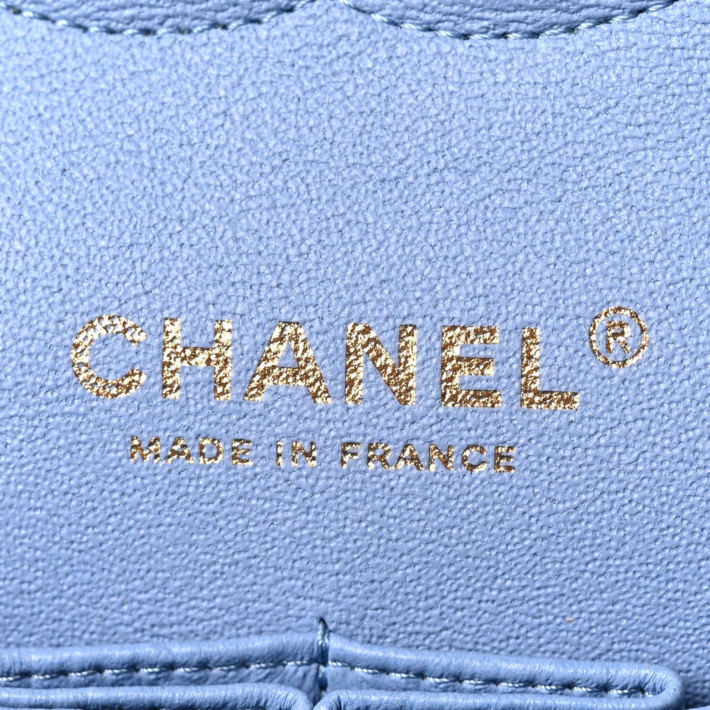 Lambskin Quilted Medium Double Flap Light Blue