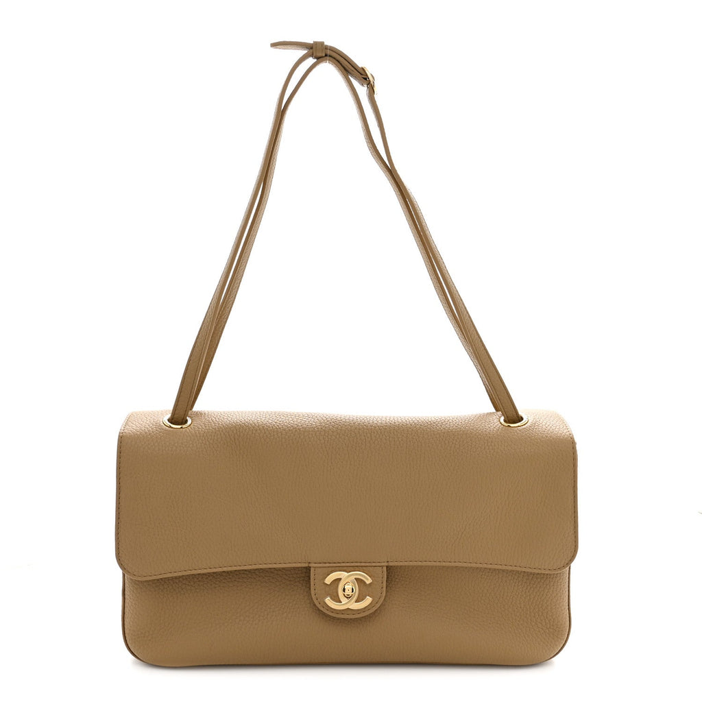 Grained Calfskin Small Souplissimo Maxi Flap Dark Beige