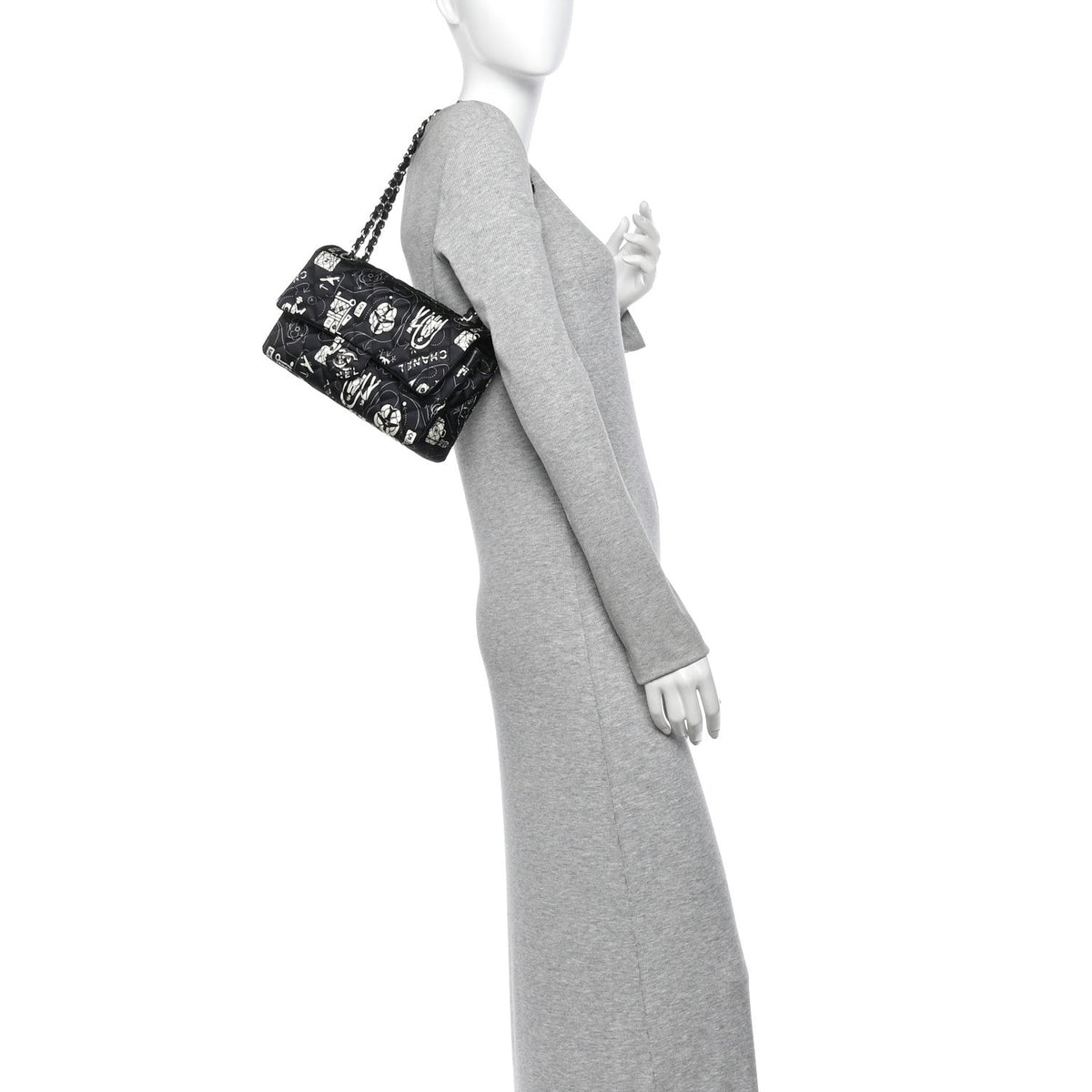 Satin Airline Printed Medium Double Flap Black White