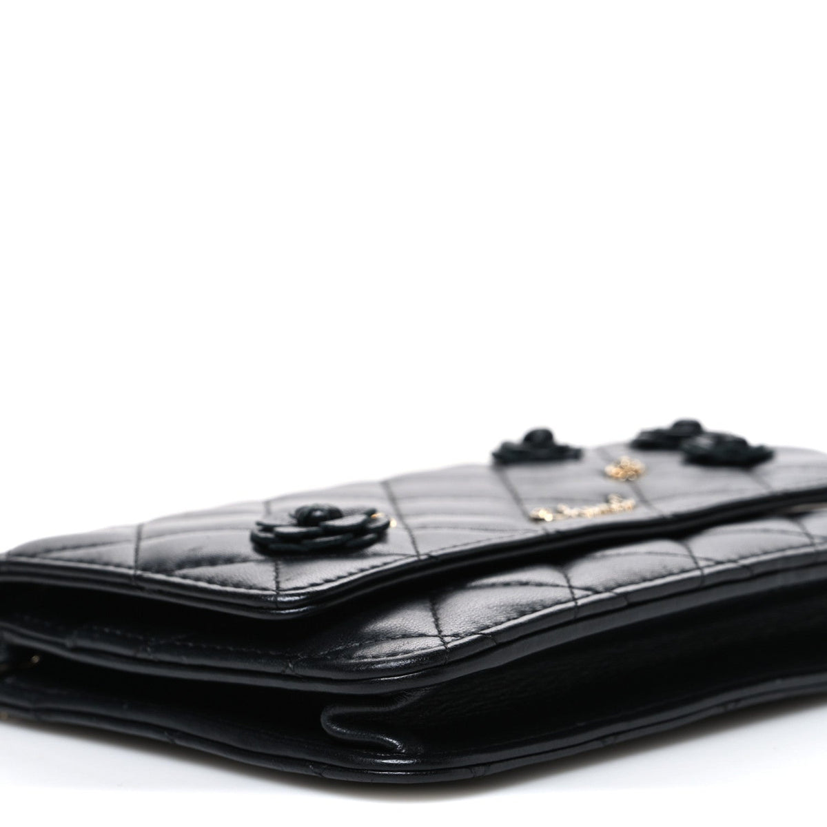 Lambskin Camellia Wallet on Chain WOC Black