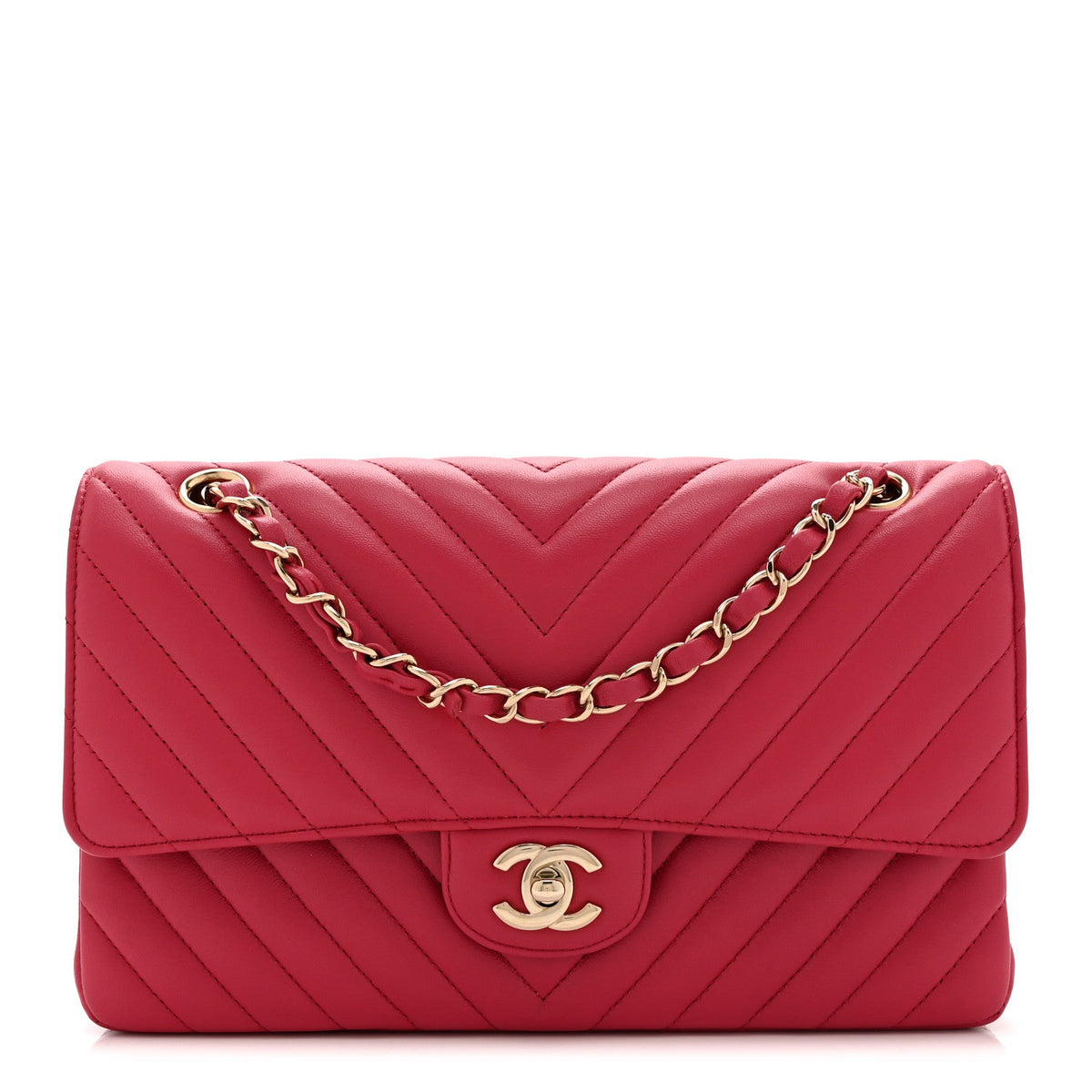 Lambskin Chevron Quilted Medium Double Flap Pink