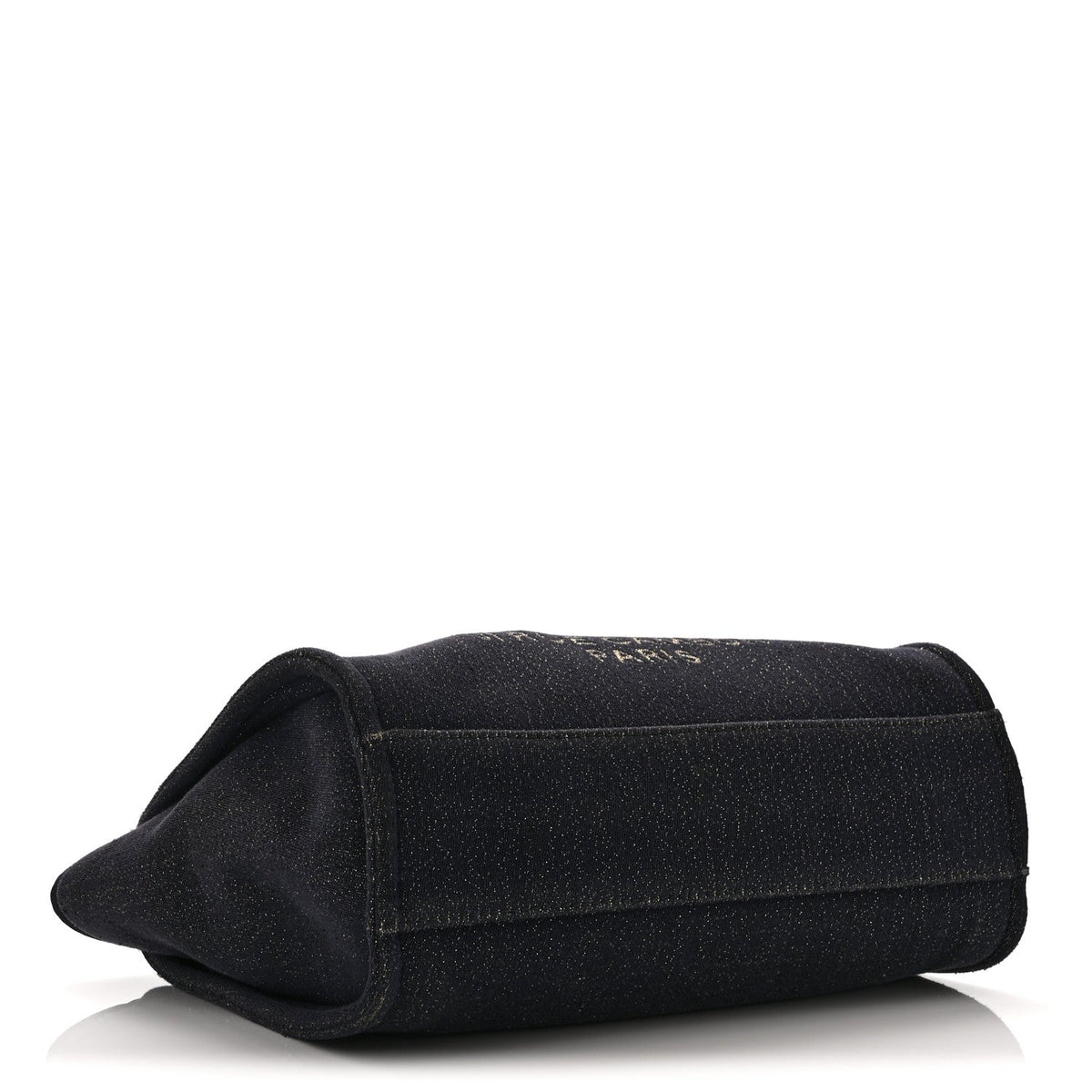 Lurex Canvas Small Deauville Tote Navy Blue Gold