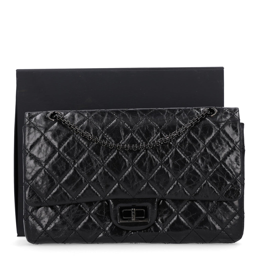 Glazed Aged Calfskin Quilted 2.55 Reissue 227 Flap  So Black