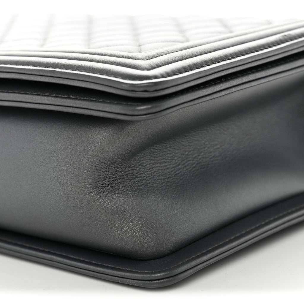 Metallic Calfskin Quilted New Medium Boy Flap Grey