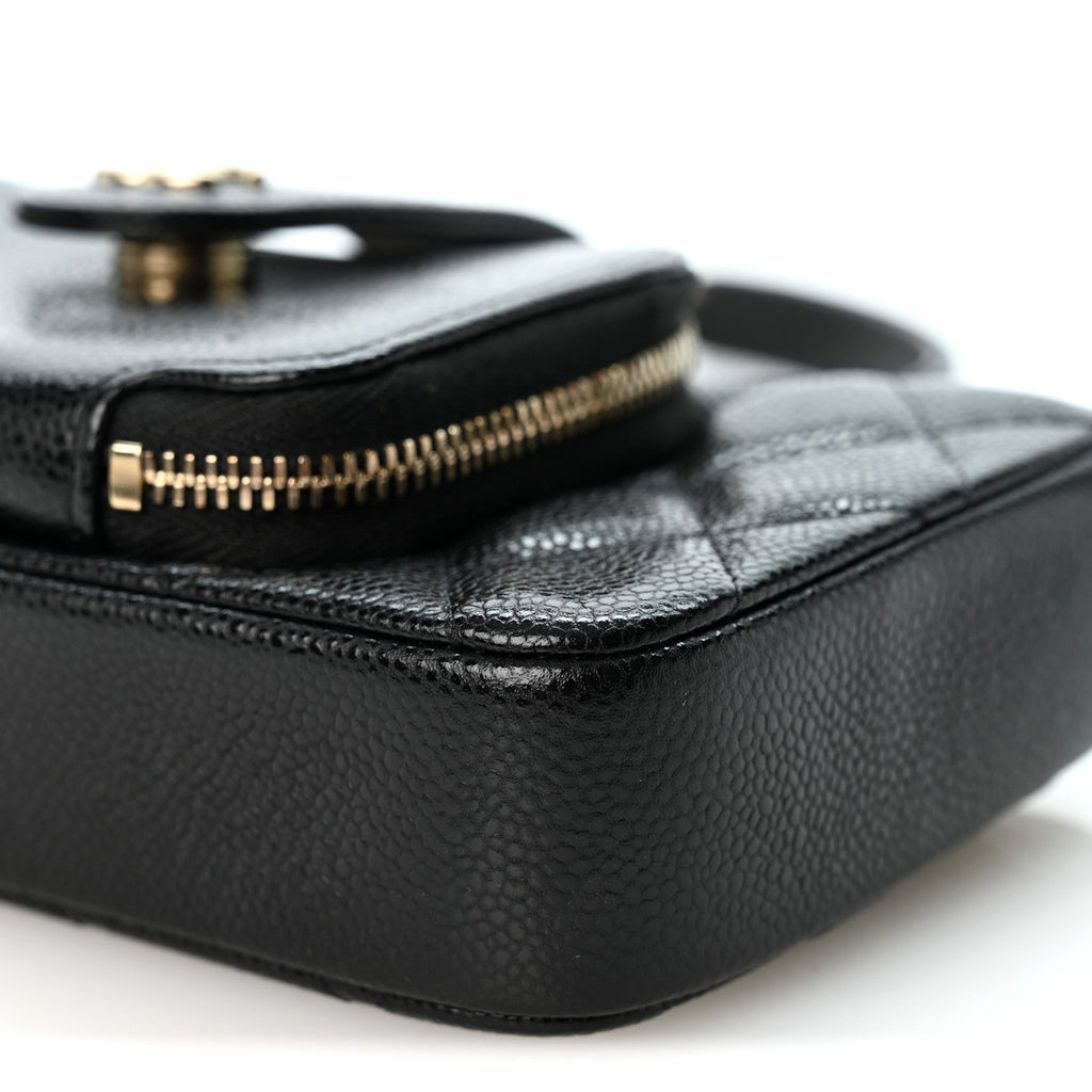 Caviar Quilted Business Affinity Phone Holder With Chain Black