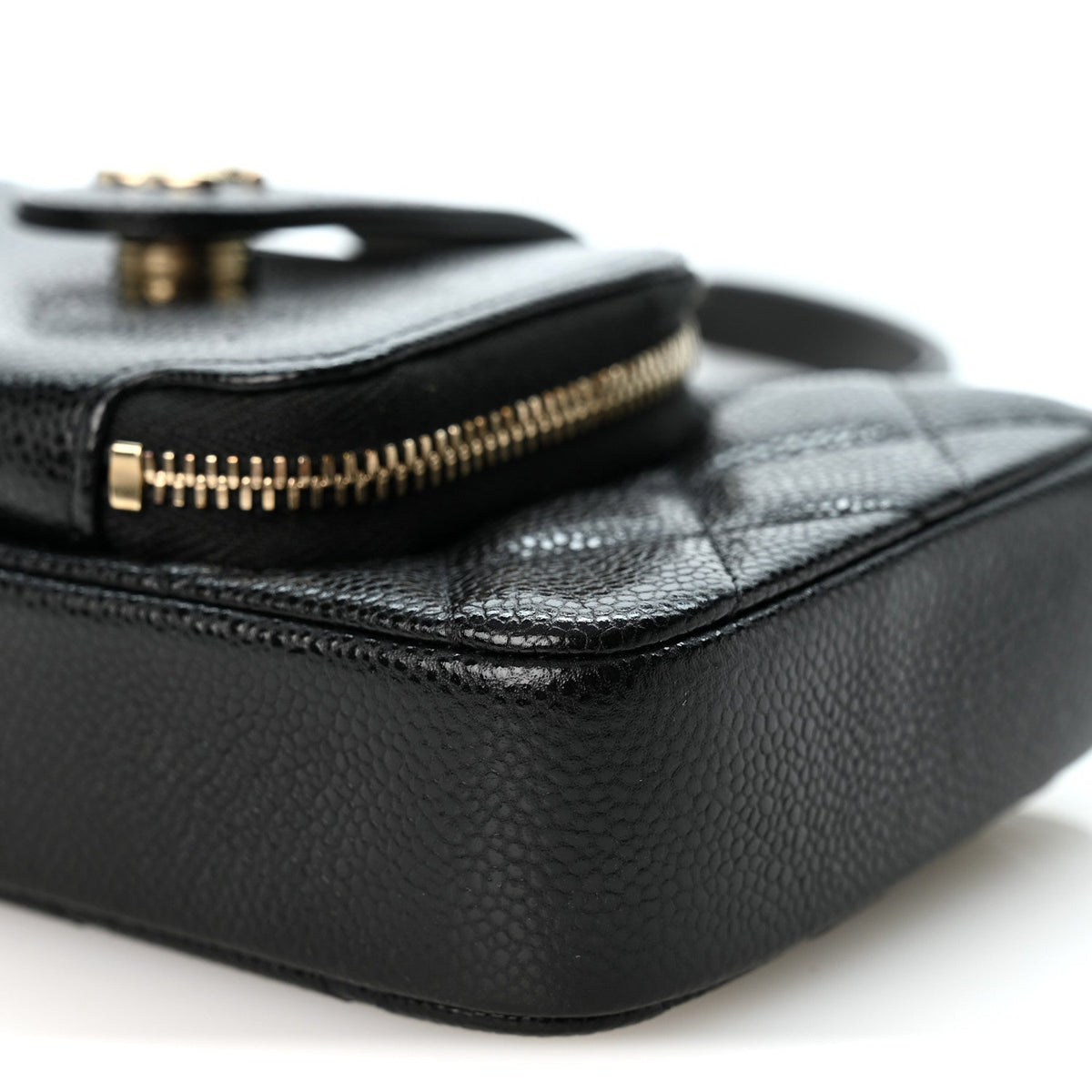 Caviar Quilted Business Affinity Phone Holder With Chain Black