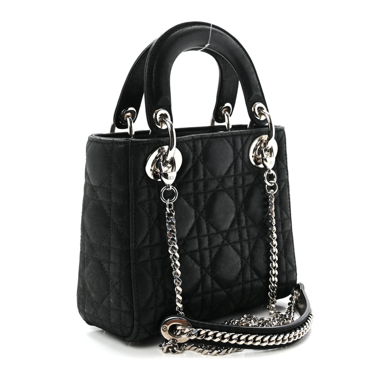 Metallic Calfskin Cannage Mini Lady Dior Black