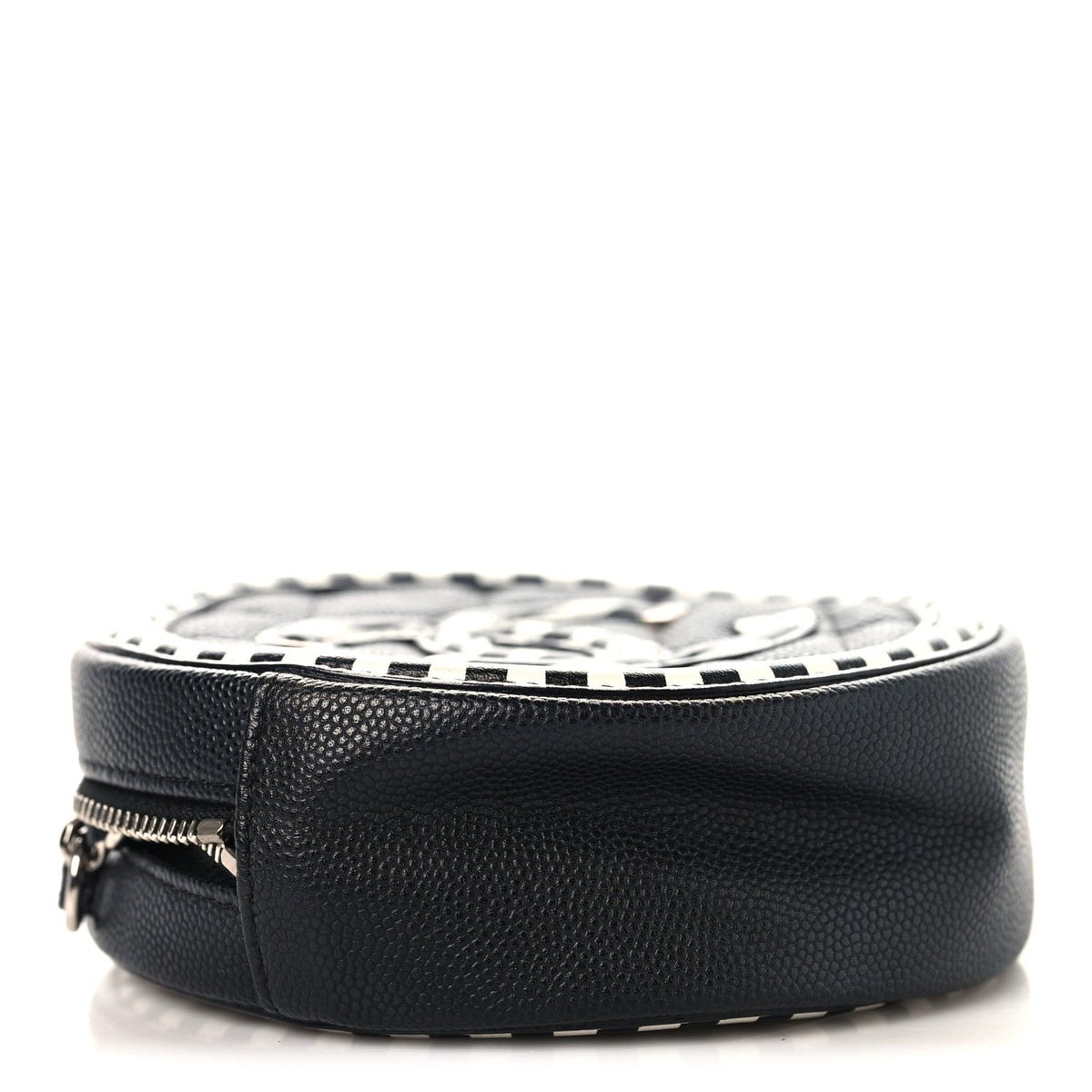 Caviar Quilted Filigree Round Clutch With Chain Black White