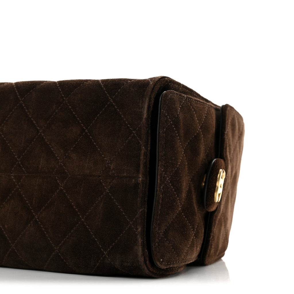 Suede Quilted Small Chanel 25 Handbag Dark Brown