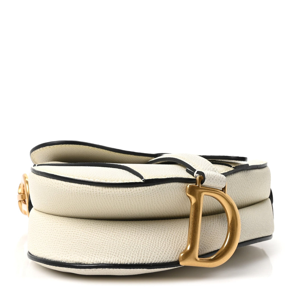 Grained Calfskin Mini Saddle Bag White