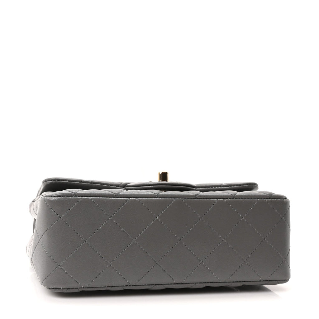 Lambskin Quilted Mini Rectangular Flap Dark Grey