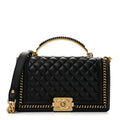 Lambskin Quilted Medium Top Handle Boy Flap Black