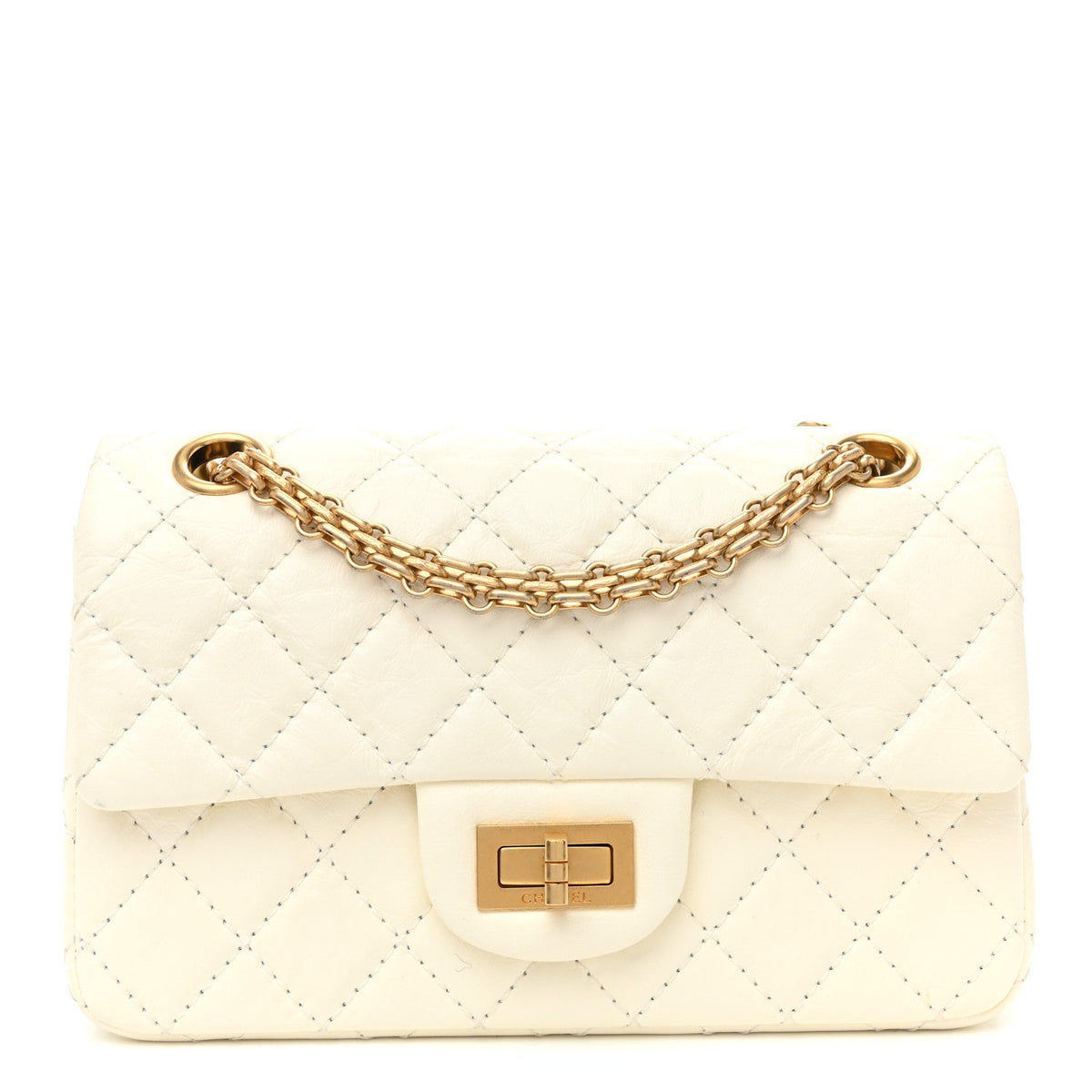 Aged Calfskin Quilted 2.55 Reissue Mini Flap White White