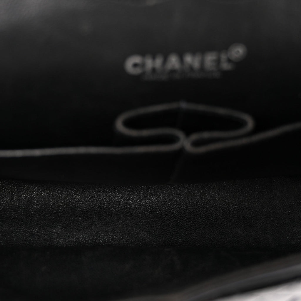 Patent Quilted Medium Double Flap Black