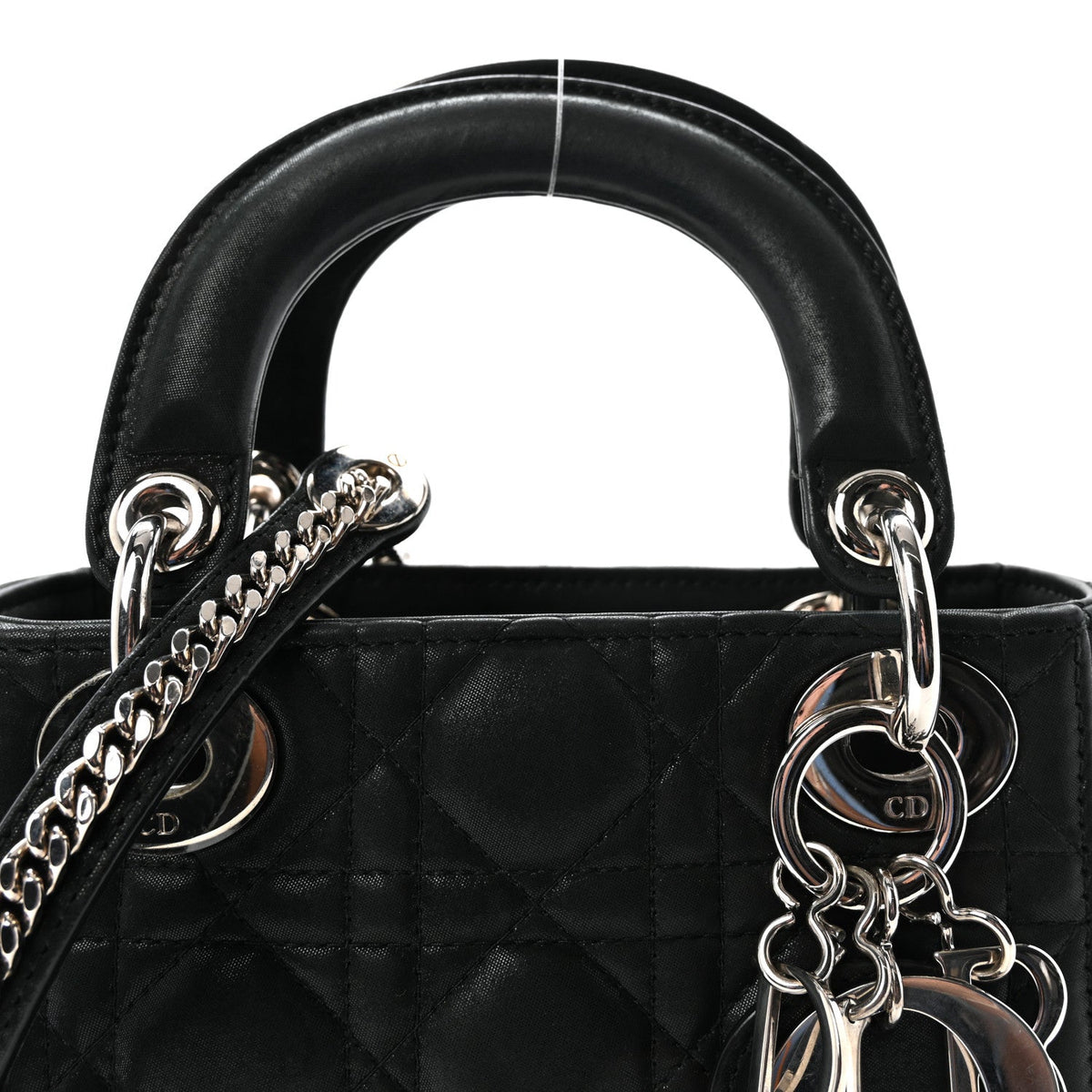Metallic Calfskin Cannage Mini Lady Dior Black