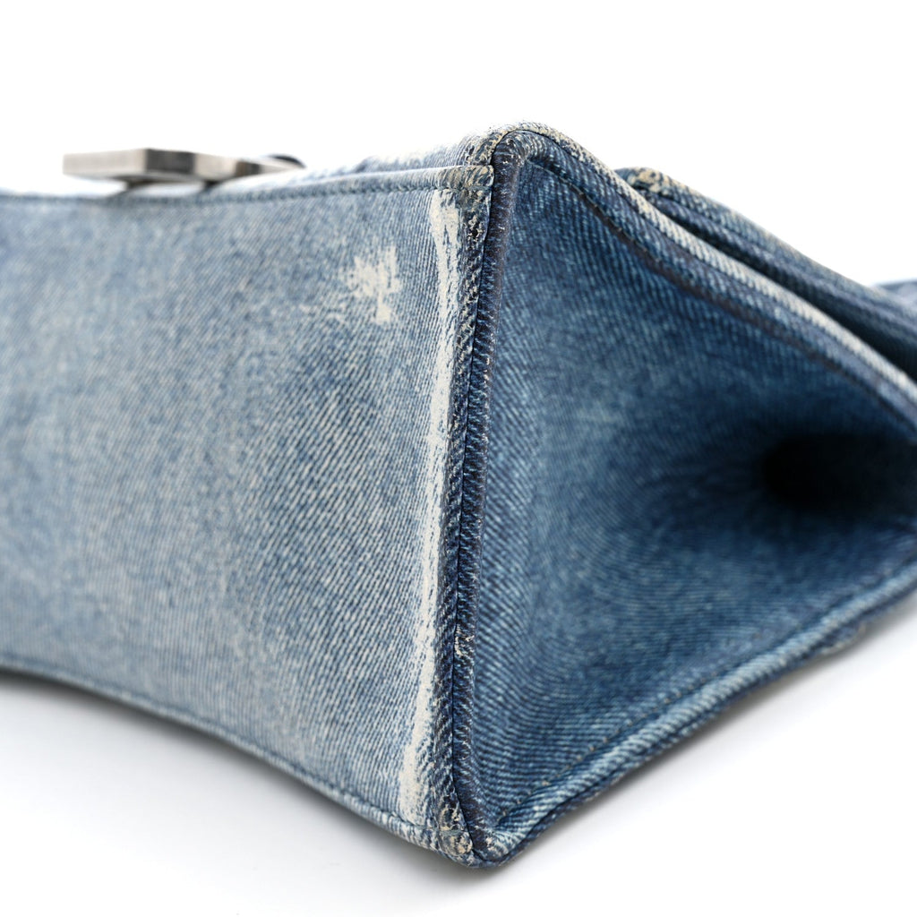 Nappa Denim Printed Small Hourglass Top Handle Bag Denim Blue