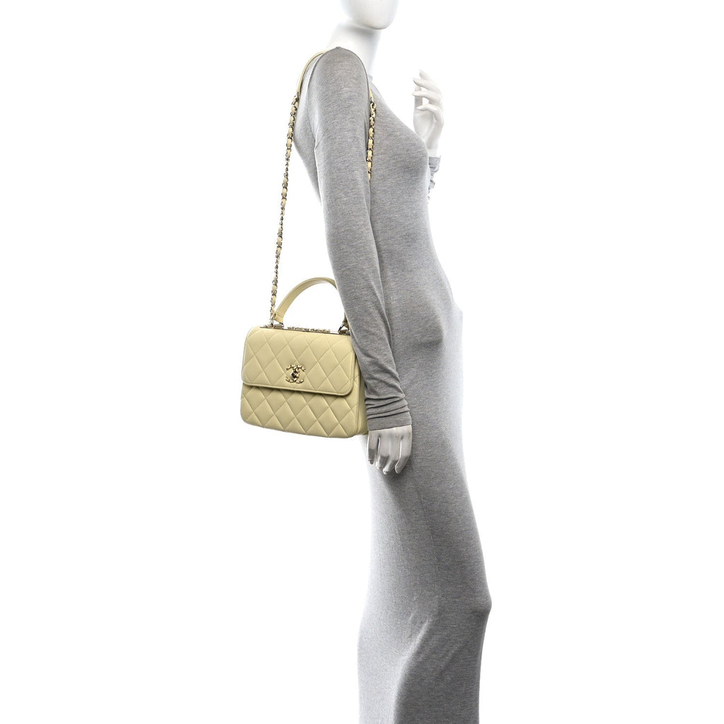 Lambskin Quilted Small Trendy Chain CC Dual Handle Flap Bag Yellow