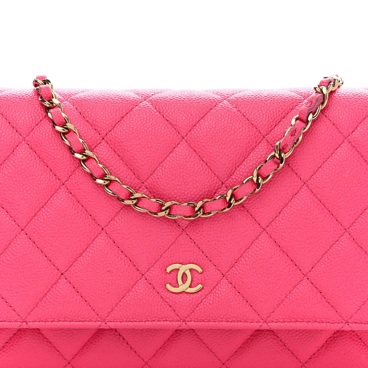 Caviar Quilted Wallet on Chain WOC Fuchsia