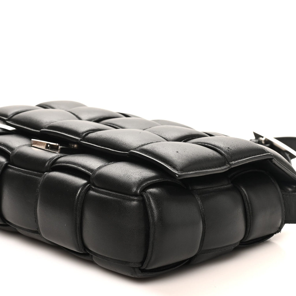 Paper Calfskin Maxi Intreccio Padded Cassette Crossbody Bag Black