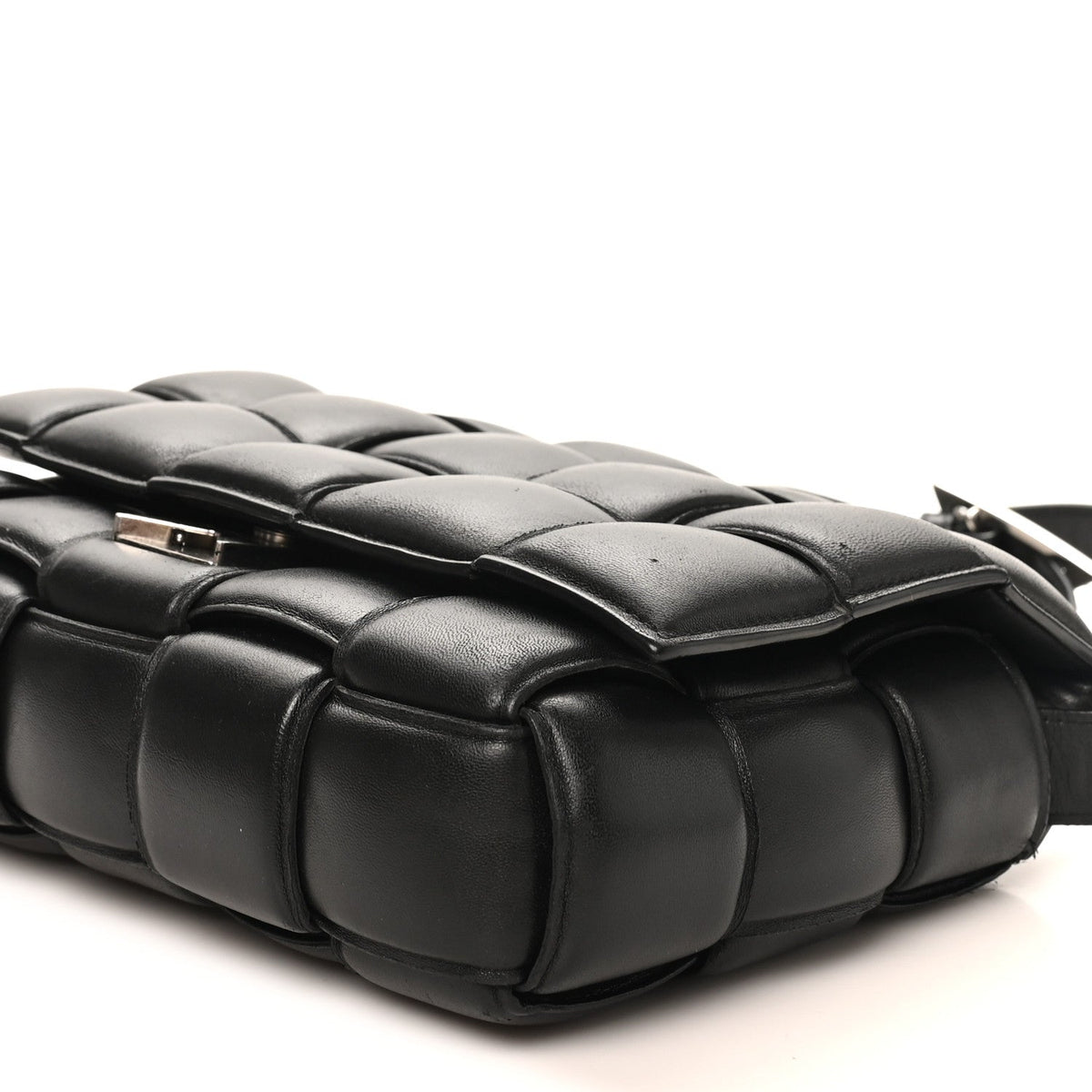 Paper Calfskin Maxi Intreccio Padded Cassette Crossbody Bag Black