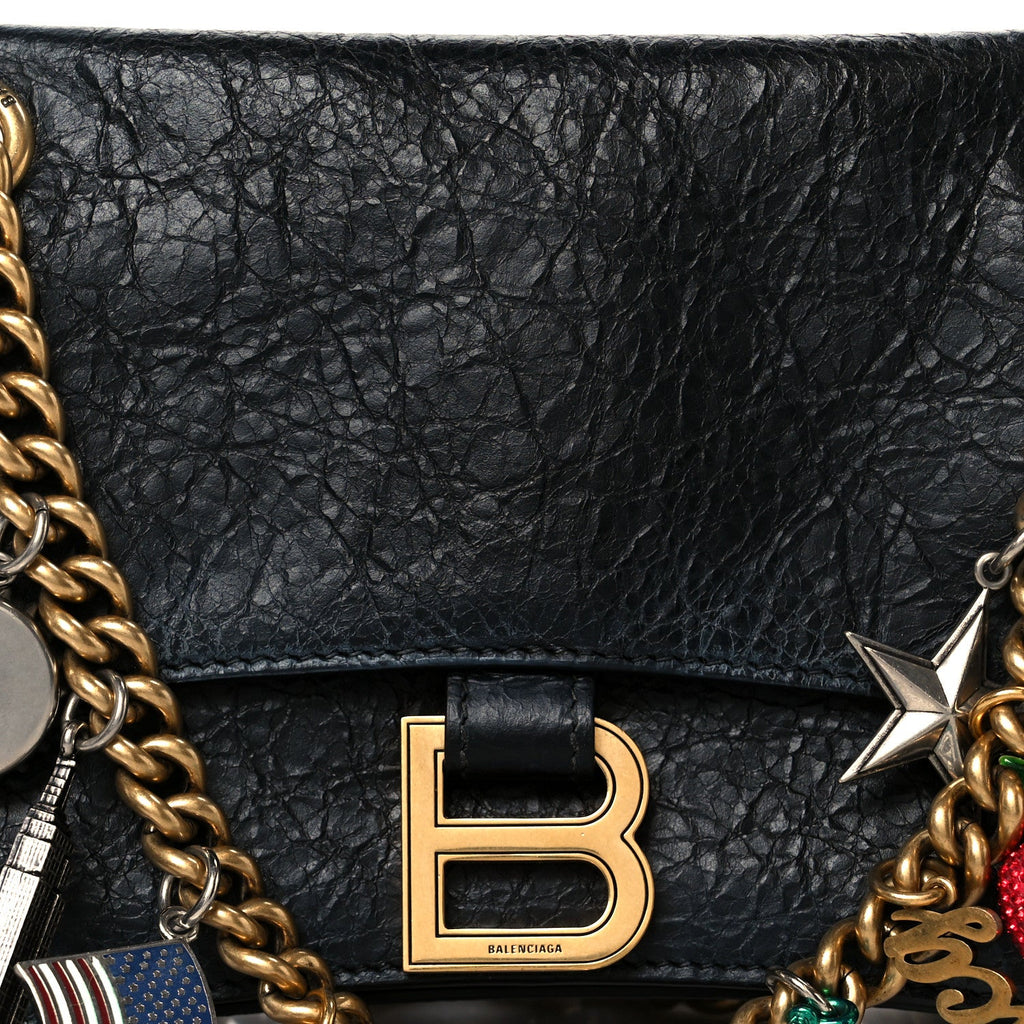 Crushed Calfskin Quilted Small Souvenirs Crush Chain Bag Black