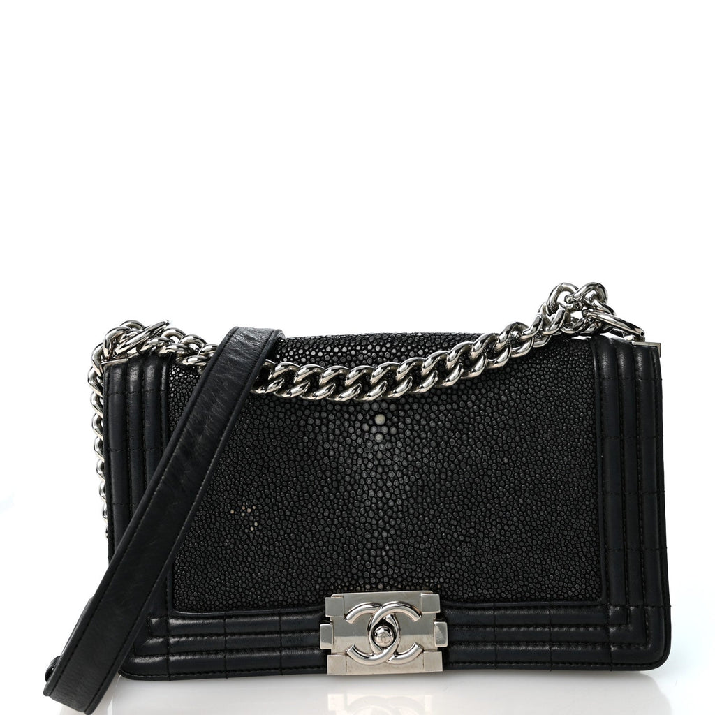 Galuchat Stingray Medium Boy Flap Black
