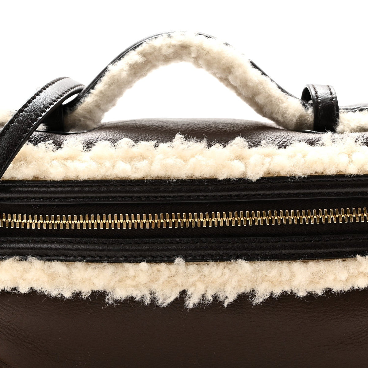 Calfskin Shearling Bang Bang Vanity Case Light Brown Teddy