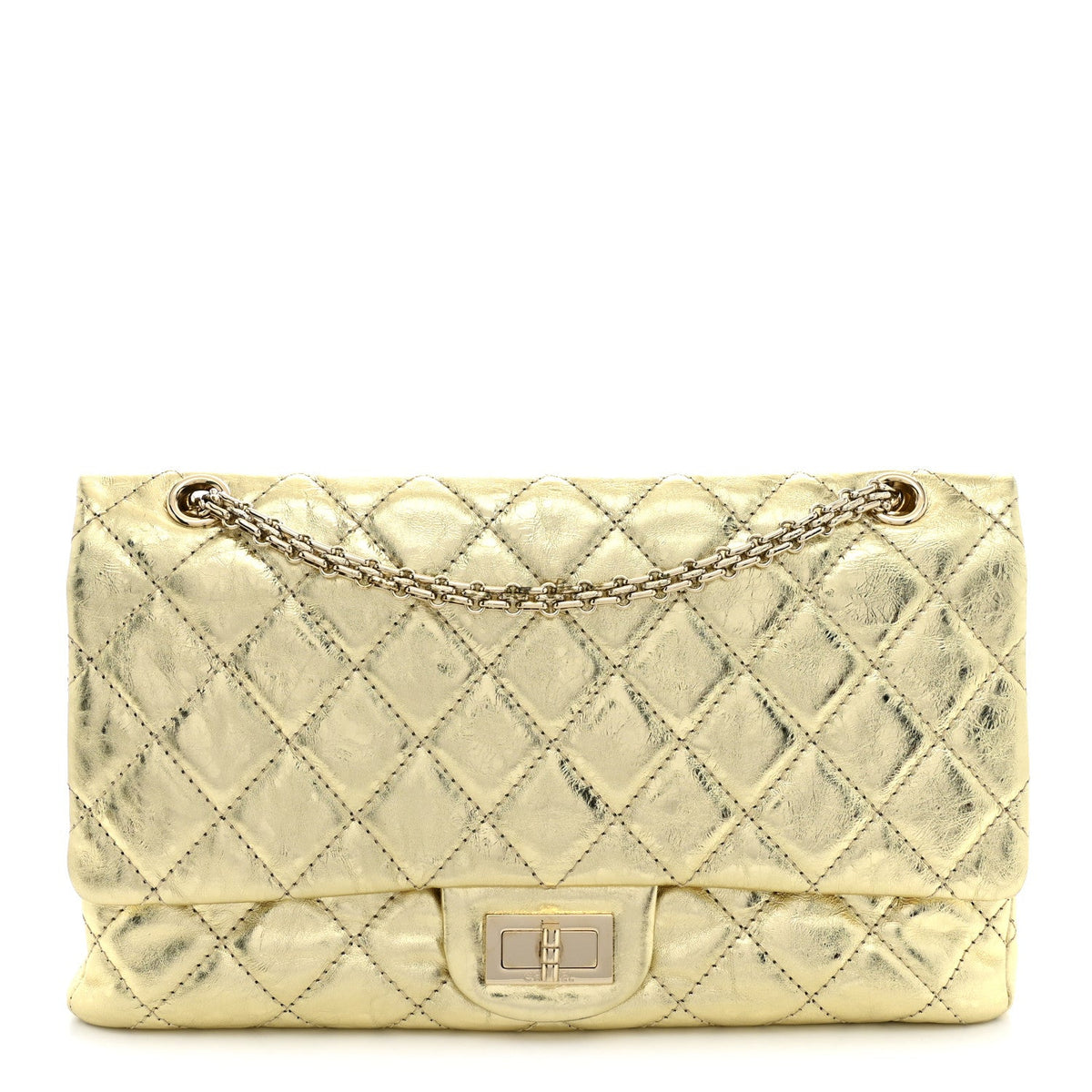 Metallic Aged Calfskin Quilted 2.55 Reissue 227 Flap Gold